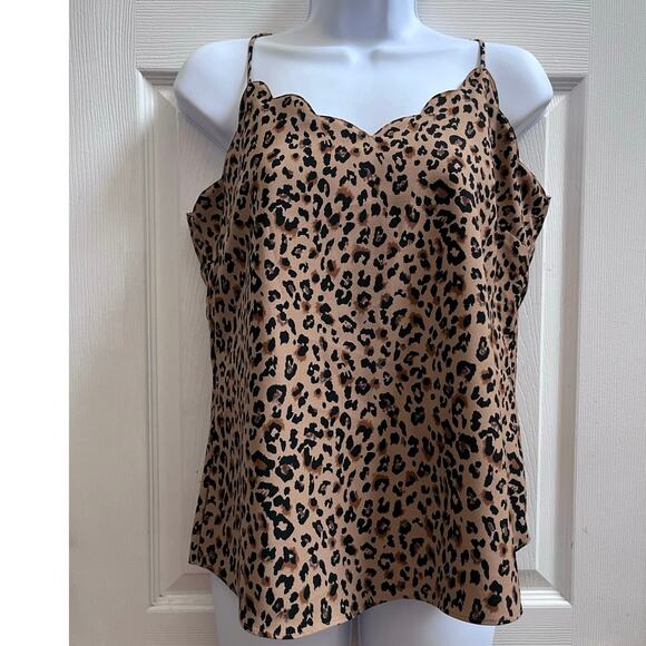 J. Crew Leopard Scalloped Adjustable Straps Racerback Camisole Cami Top Size 6 - Picture 1 of 13